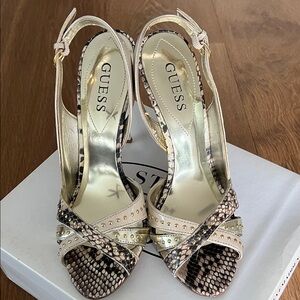 GUESS Gold and Cream Snakeskin Heels